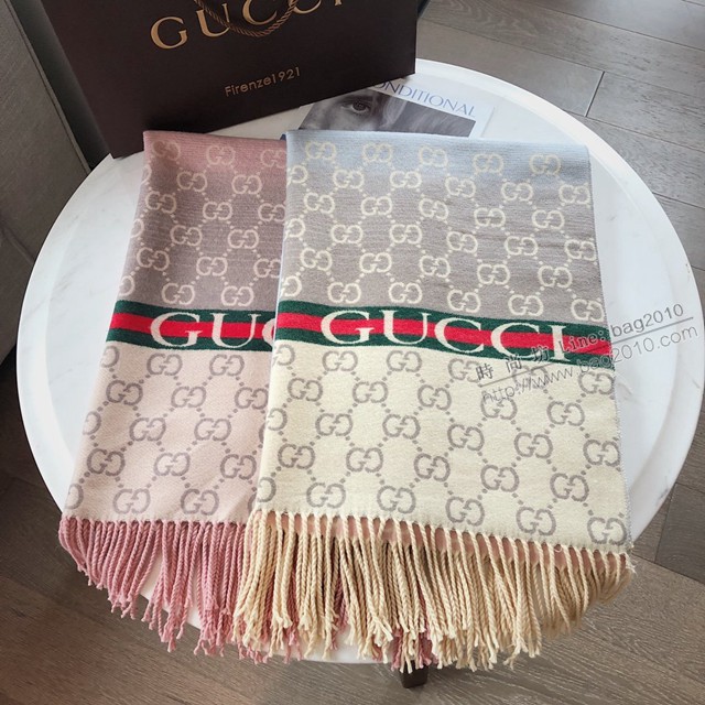 Gucci經典羊絨混紡長巾 古馳時尚披肩 古琦雙面提花長須圍巾  mmj1643